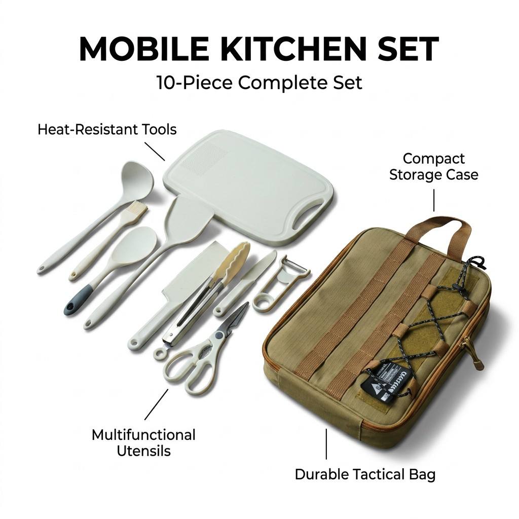 Camping Cooking Cutlery Set - Portable 9Pcs Camping Kitchenware Set Outdoor