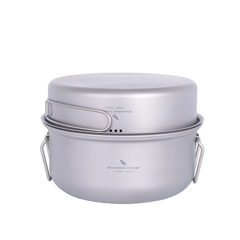 Camping Cooking Pots And Pans Set - Boundless Voyage Titanium Steamer Outdoor Camping