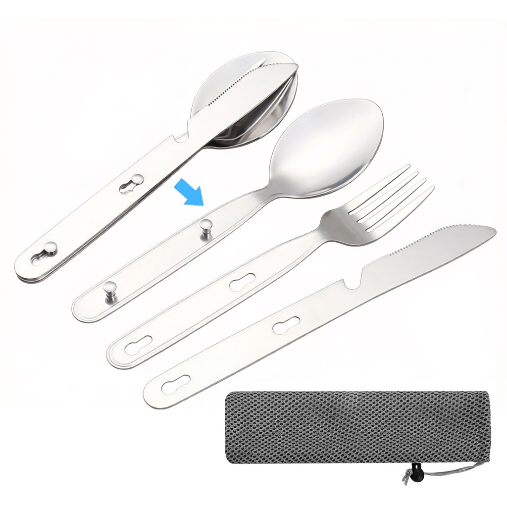 Camping Cooking Cutlery Set - 3pcs/set Folding Spoon Fork Knife 304