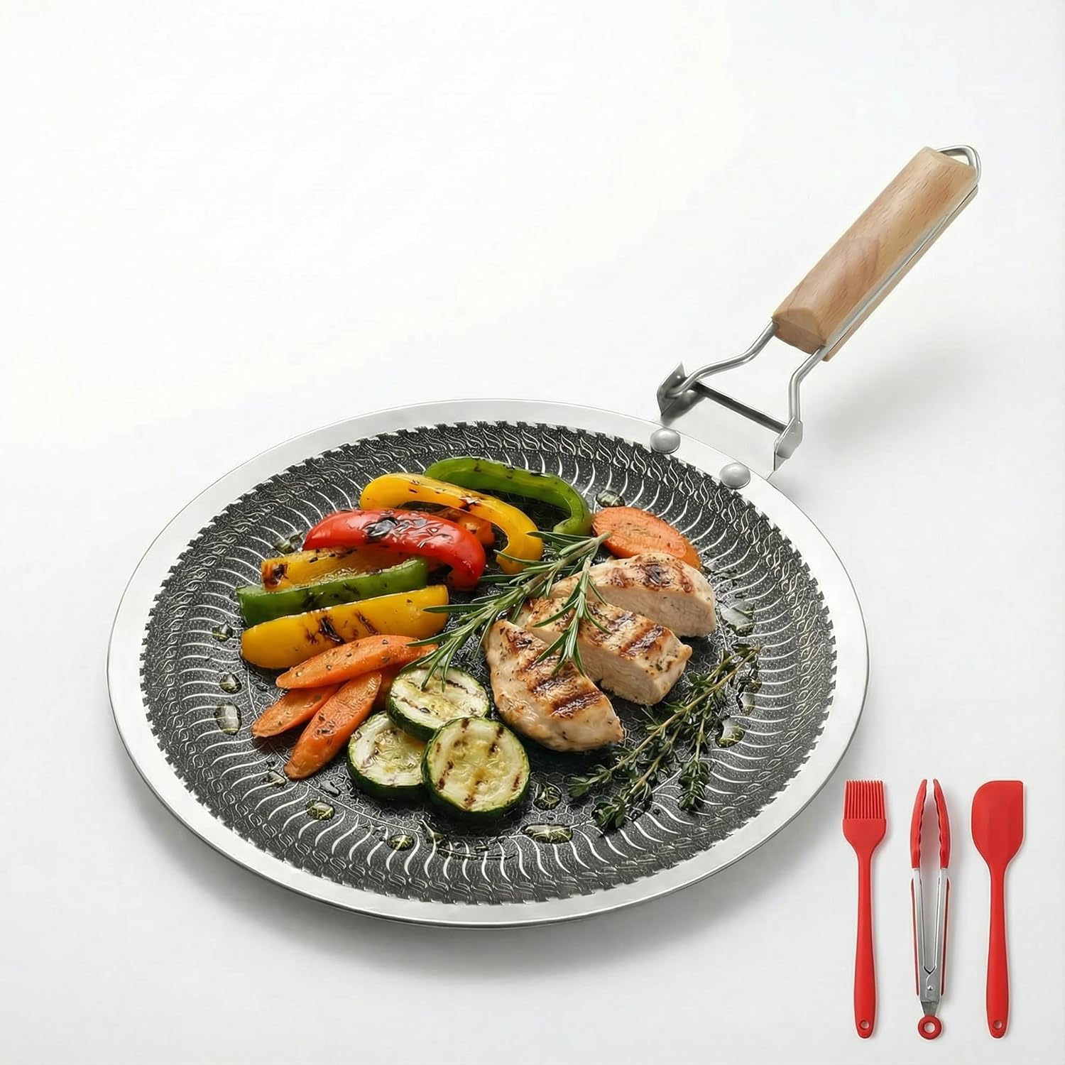 Camping Cooking Without Gas - 34/38cm Round Stainless Steel Griddle Pan