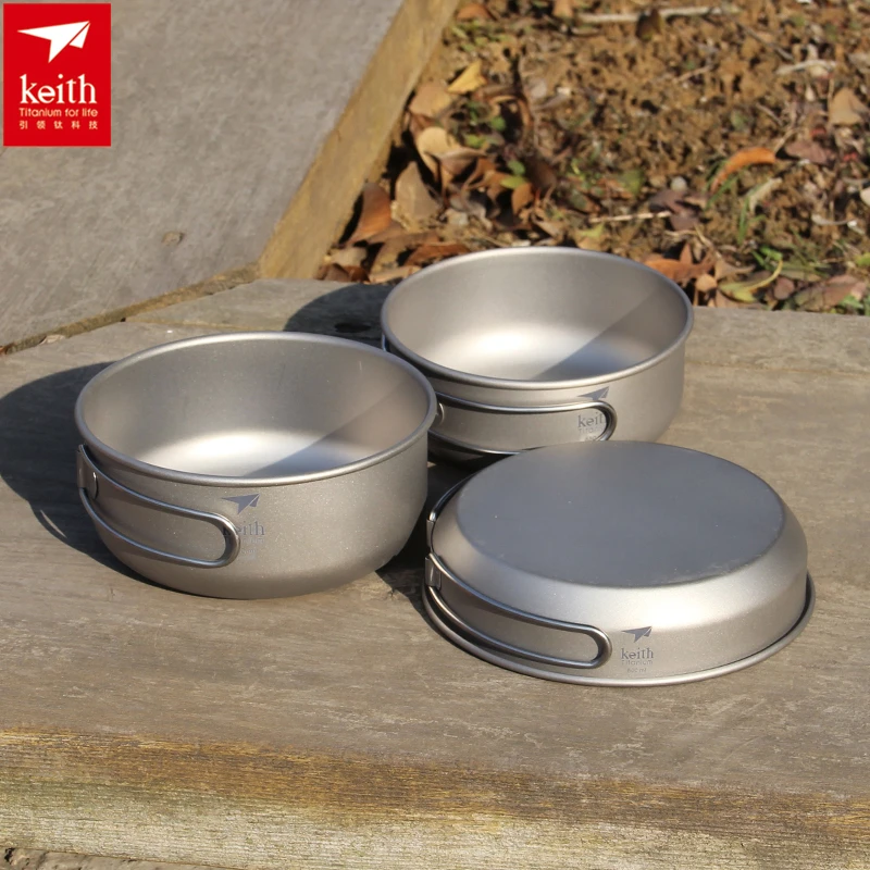 Camping Cooking Pan Set - Keith 3PCS Titanium Cookware Pans Bowls