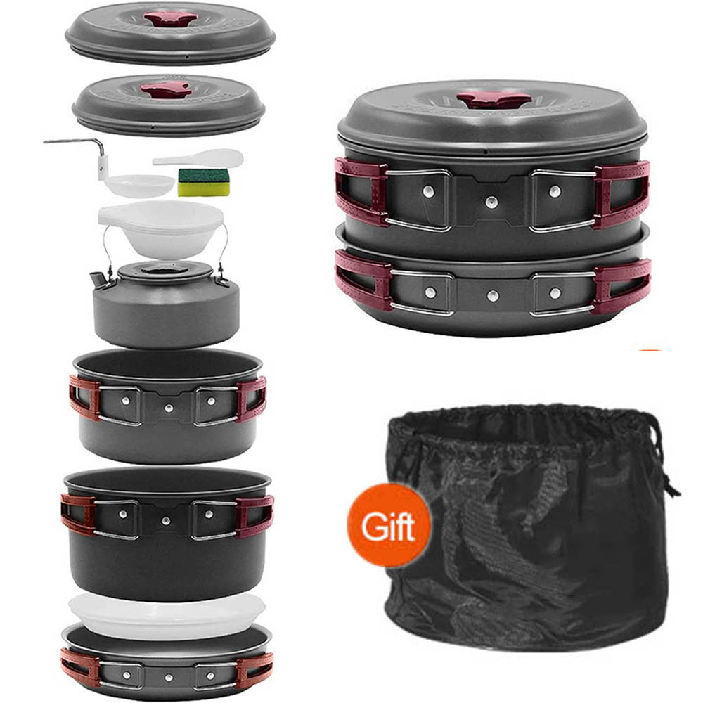 Camping Cooking Pots And Pans Set - Outdoor cooking 3-4 person picnic set