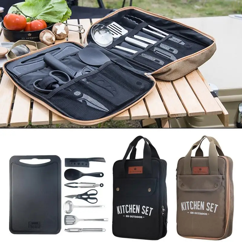Camping Cooking Cutlery Set - 8pcs Camping Kitchen Cookware Set Portable