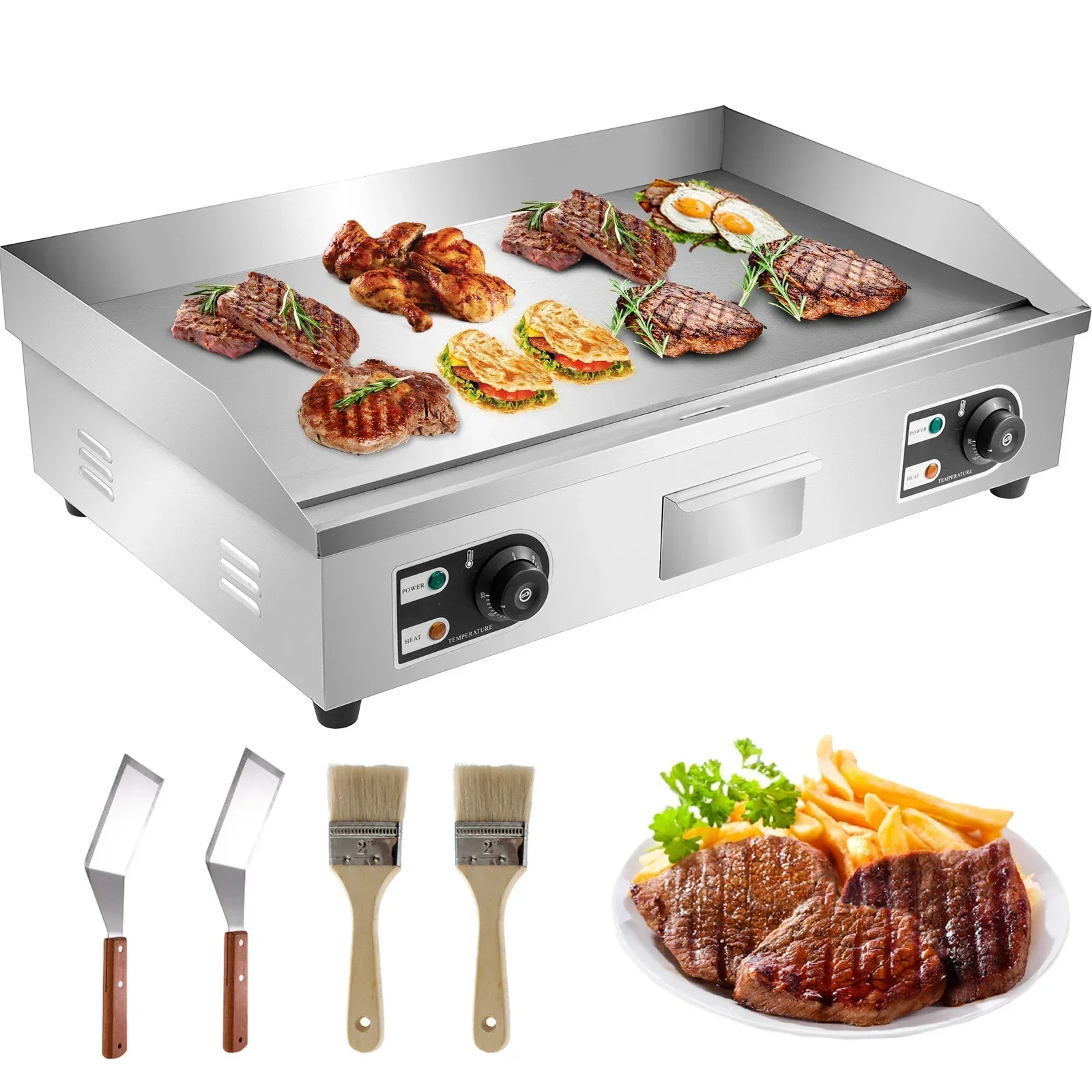 Camping Cooking Flat Top - Electric Countertop Griddle with Drawer Stainless