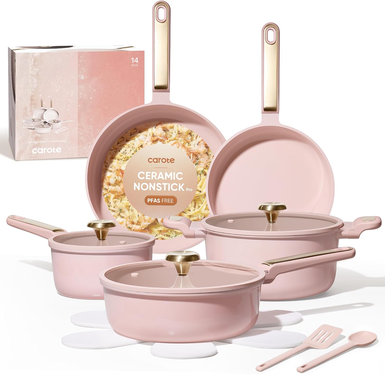 Camping Cooking Pots And Pans Set - Nonstick Ceramic Cookware Set, 14-Piece Pots