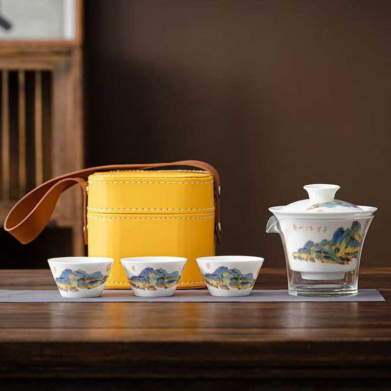 Camping Cooking Tin - Travel Jade White Porcelain Tea Set,