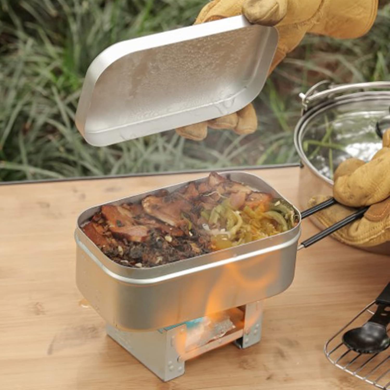Camping Outdoor Cooking Equipment - Foldable Bento Box Handle, Lunch Container