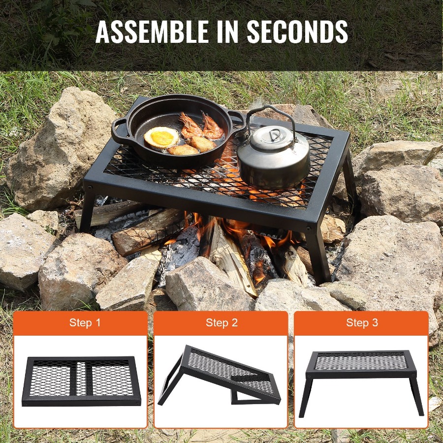 Folding Campfire Grill Heavy D - Camping Cooking Over Fire review and price