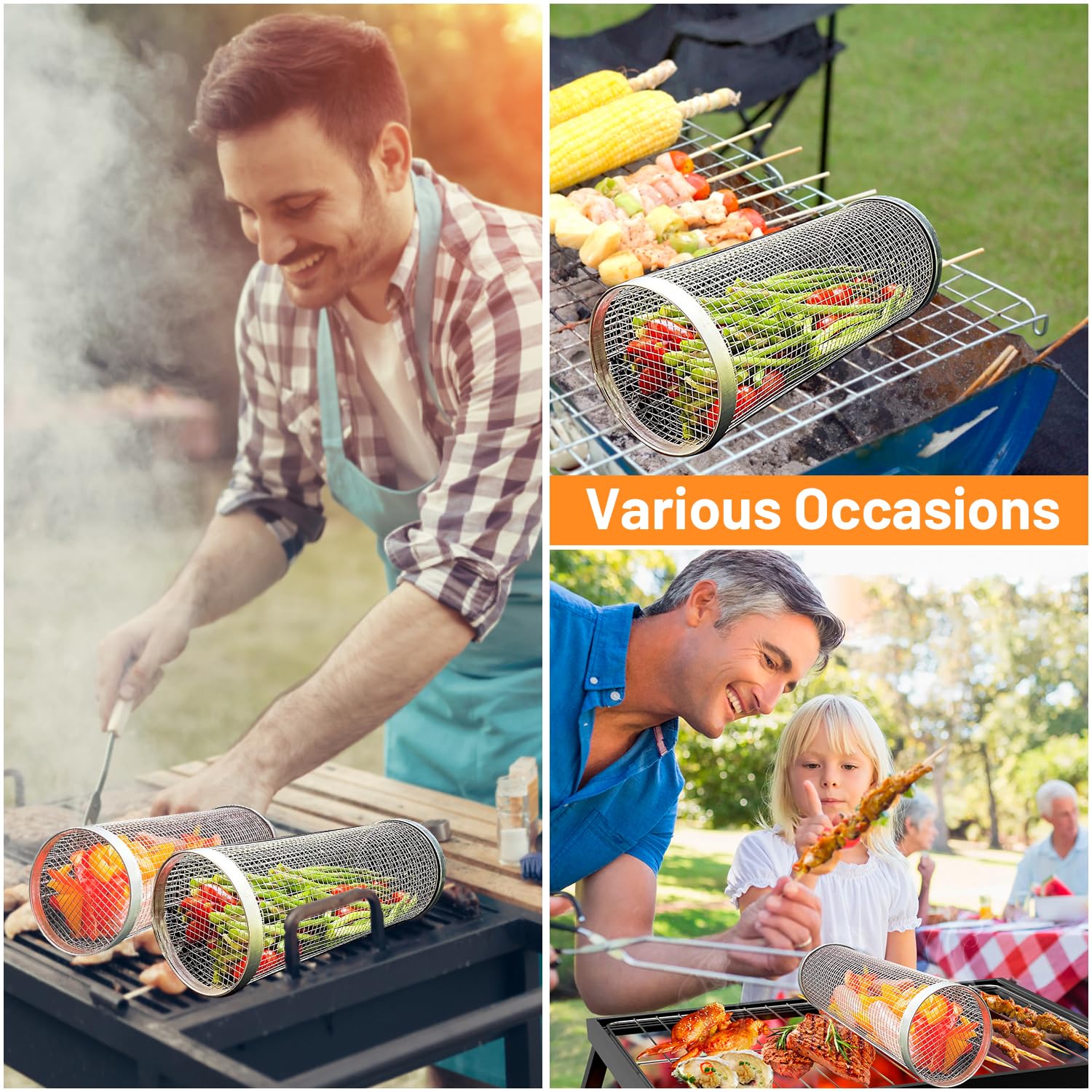 2 Pieces Rolling Grilling Bask - Camping Cooking Gear Set review and price