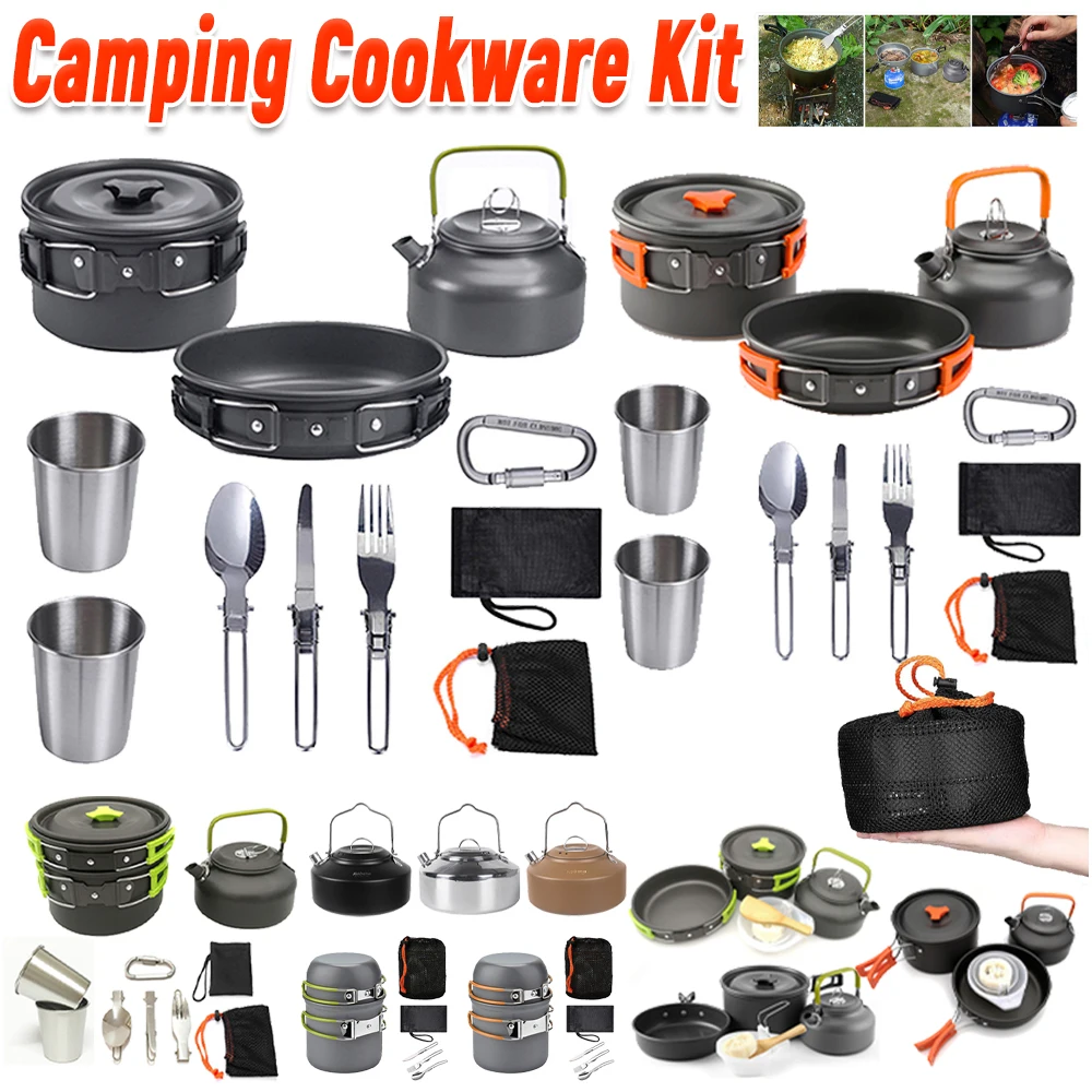 Camping Cookware Kit Kettle Po - Camping Cooking Pots And Pans Set review and price