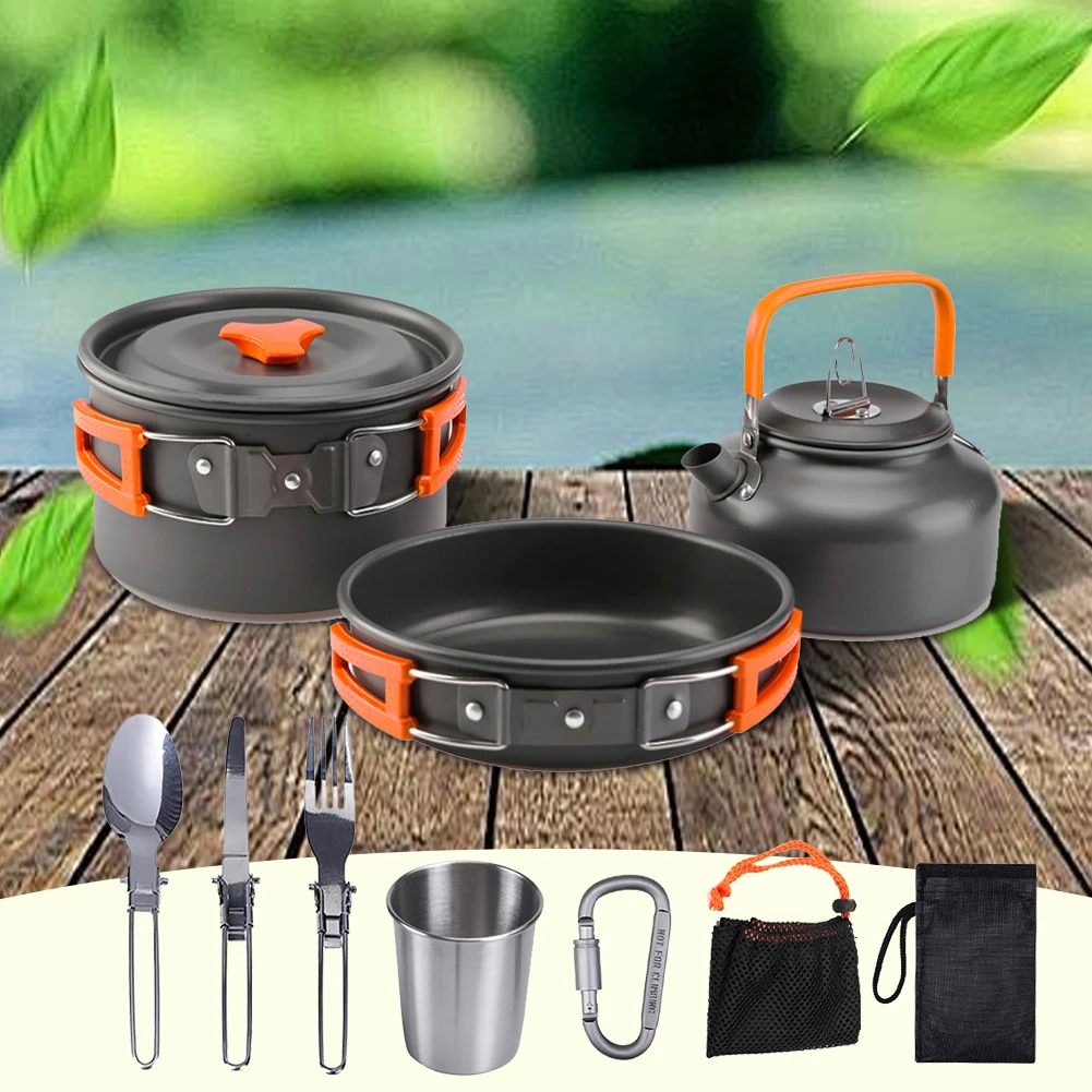 Camping Cookware Kit Kettle Po - Camping Cooking Pots And Pans Set review and price